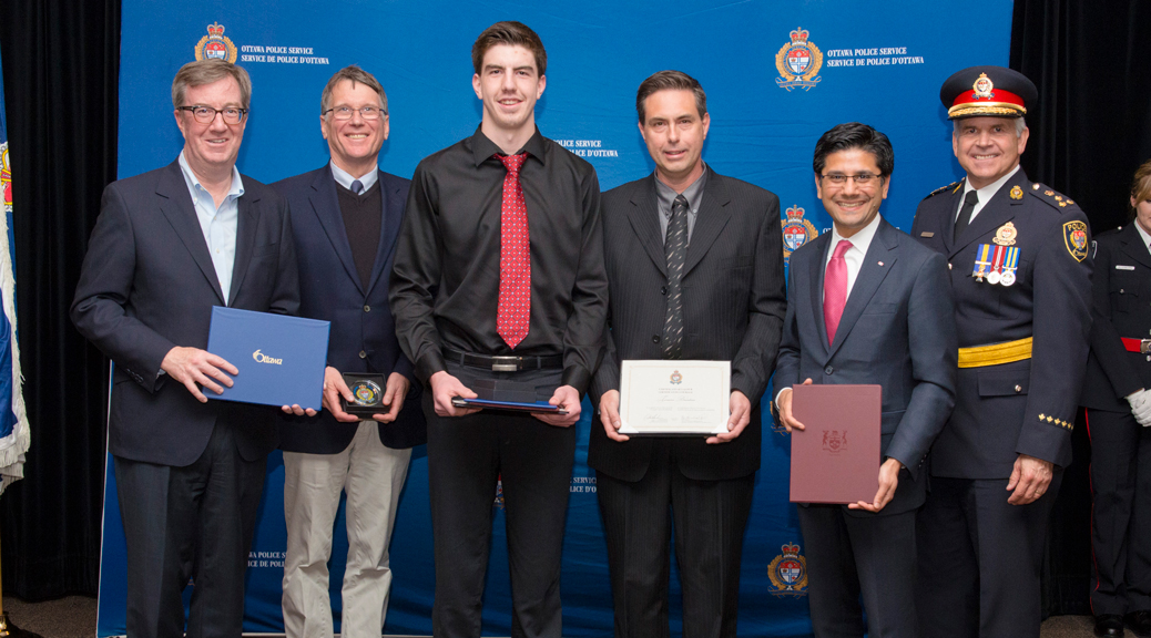 Terrance Davidson, and his son Geoffrey received a Certificate of Valour for their actions to save a man's life in January 2016. Ottawa Police Service – Imaging