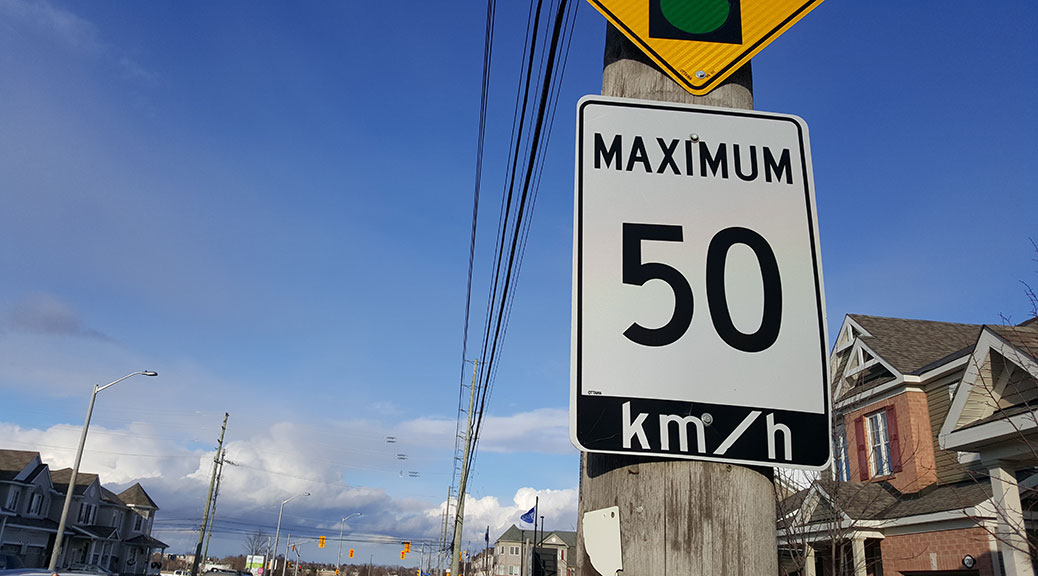Speed limit sign on Maple Grove Road