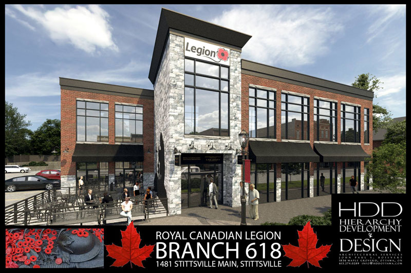 Rendering of the proposed new Stittsville Legion building. Via HDD Hierarchy Development & Design.