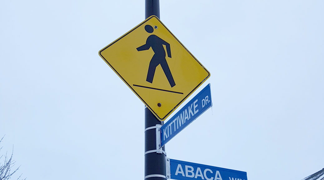 Pedestrian crossing sign on Kittiwake Drive